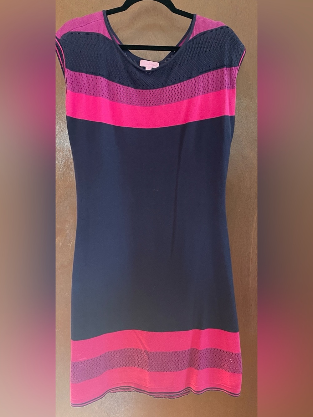 Lilly Pulitzer Navy and Hot Pink Striped Knit Sheath Dress Sz M